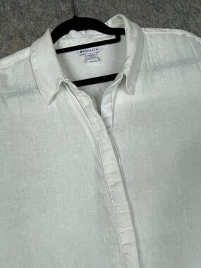 Athleta Playa Shirt White 100% Linen Classic Minimalist Coastal Button Up  Sz 1x
